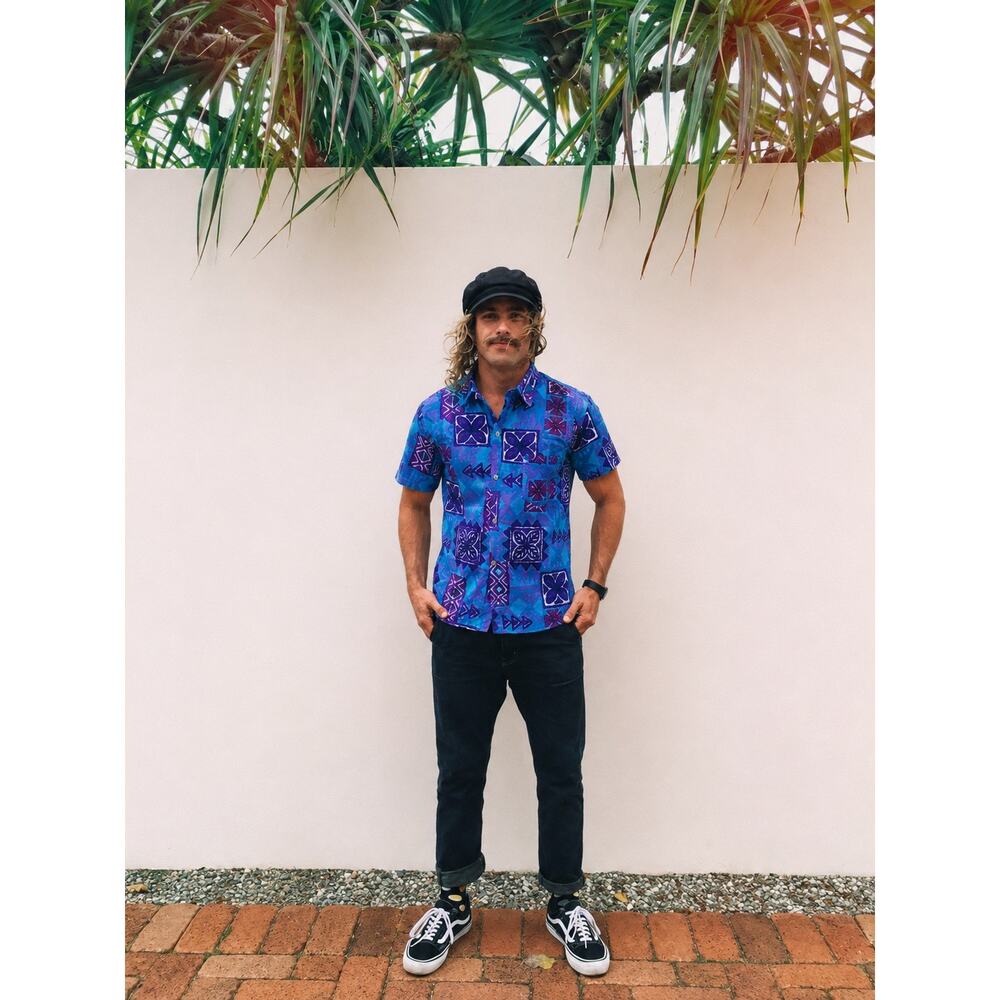 Vintage Mo Bettah Hawaii Barkcloth Shirt Cast Metal Buttons Surf Resort Menswear